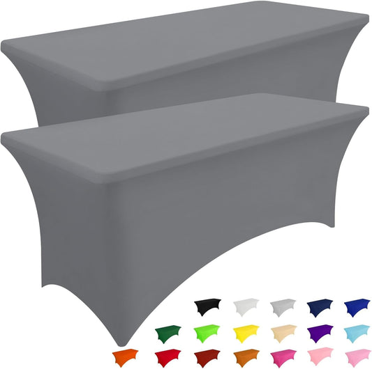Smiry 2 Pack Spandex Table Cloth 4FT, Elastic Fitted Stretch Tablecloths, Washable and Wrinkle Free Rectangular Patio Table Cover for Outdoor, Wedding, Banquet & Parties (Grey, 48Lx30Wx30H Inch)