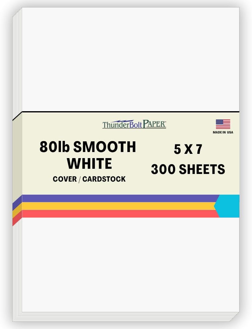 300 Bright White Smooth Card Paper Sheets - 5" X 7" (5X7 Inches) Photo|Card|Frame Size - 80# (80 lb/Pound) Cover Weight - Quality Paper for Consistency in Print as a Result of The Smooth Finish