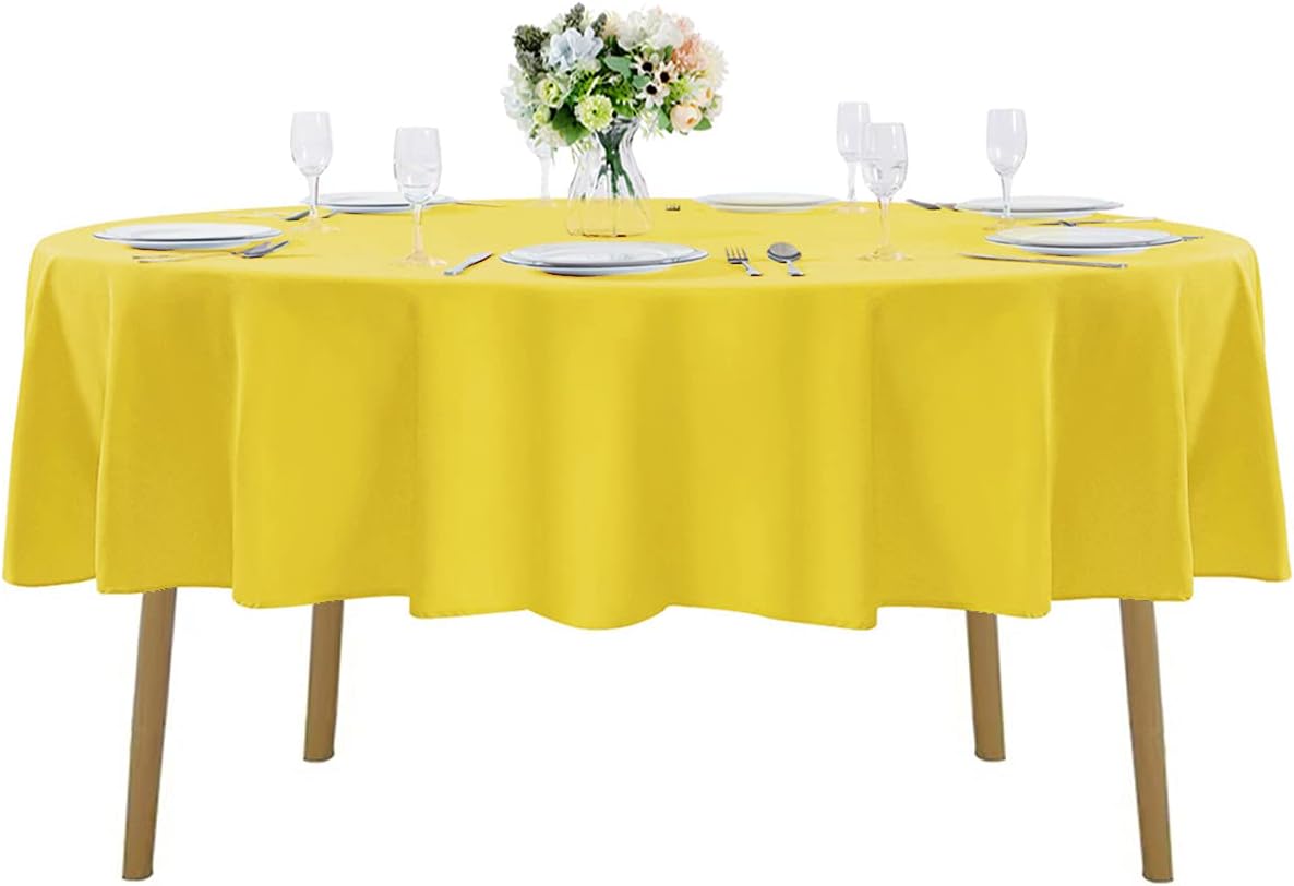 60 inch Round Tablecloth Washable Polyester Table Cloth Decorative Table Cover for Wedding Party Dining Banquet（60 inch,Yellow）
