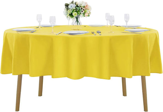 60 inch Round Tablecloth Washable Polyester Table Cloth Decorative Table Cover for Wedding Party Dining Banquet（60 inch,Yellow）