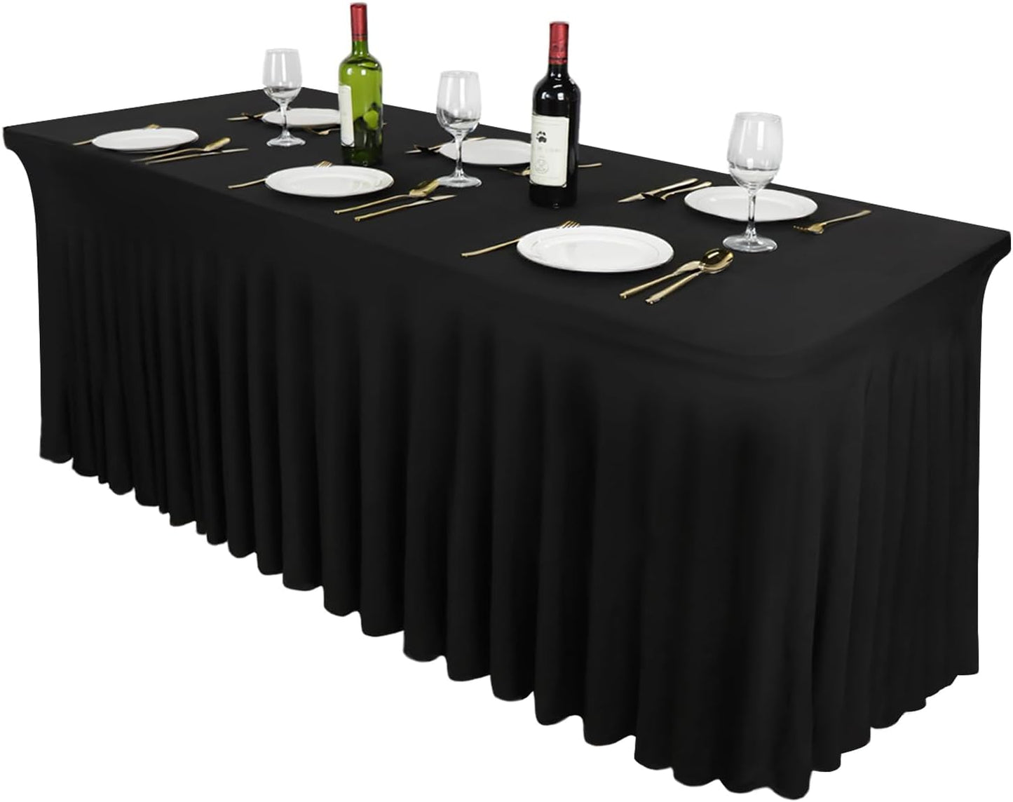 Black Table Skirts for Rectangle Tables 6ft - Spandex Table Cover for 6 Foot Tables,Stretch Tablecloth Washable Wrinkle Resistant Stretch Table Covers, Fitted Tablecloth for Weddings, Party, Events