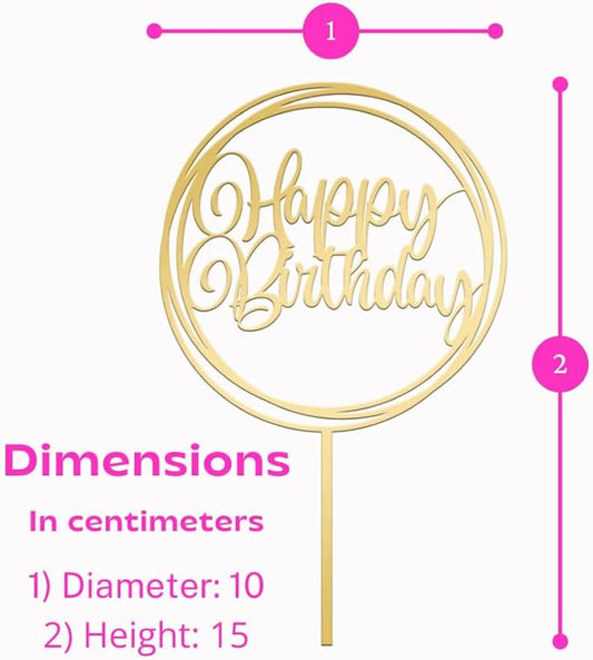 JUSTCAKETOPPERS Happy Birthday Gold Multi-Circle Acrylic Cake Topper, Elegant Birthday Cake Decoration for Party & Celebration