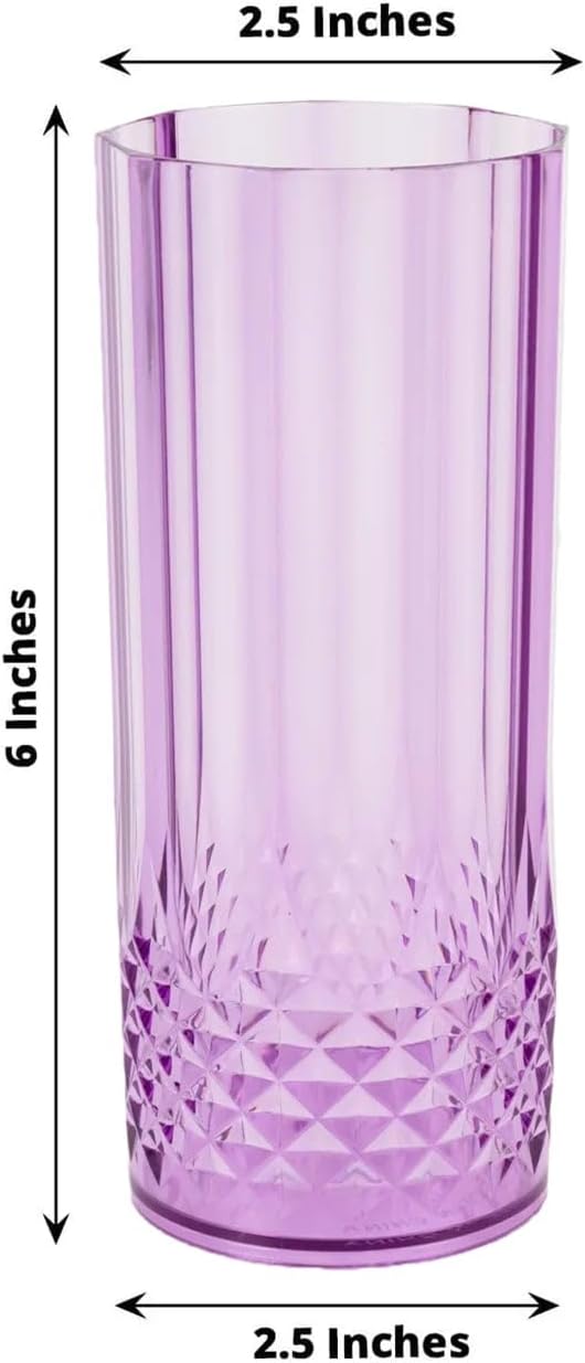 Efavormart 6-Pack Plastic Highball Glasses, 14oz Shatterproof Crystal Cut Drink Glasses for Kitchen Mojito Whiskey Cocktail, Purple