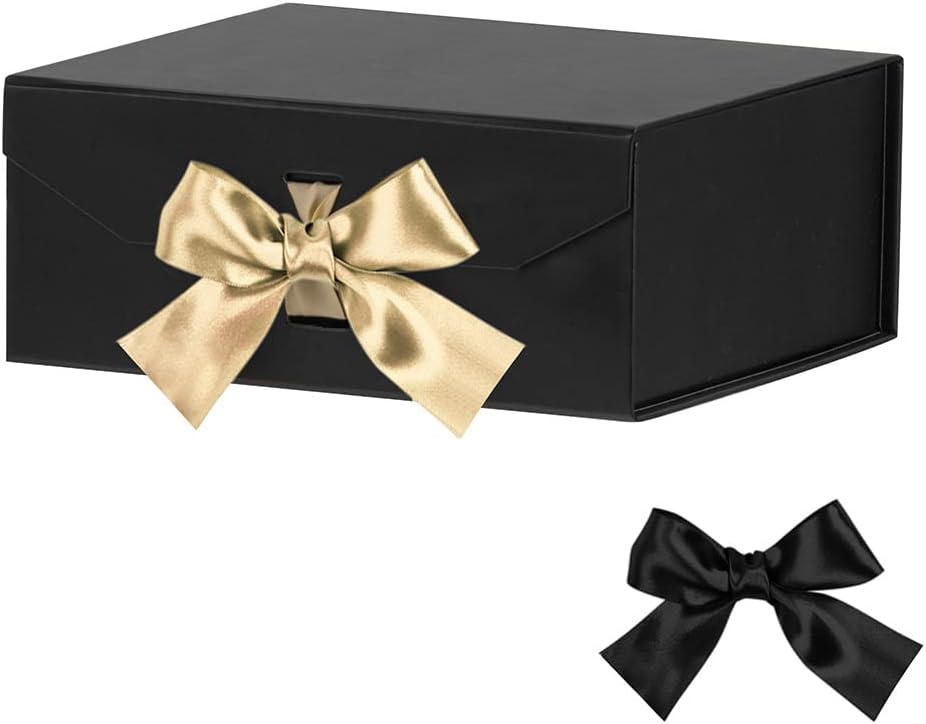 Black Gift Boxes with Lid 8x7x3.3 Inches, Luxury Gift Boxes with Ribbon, Gift Boxes with Lids, Magnetic Closure, Groomsman Boxes, Small Gift Boxes for Gifts Packaging, Brithday (Matte Black)
