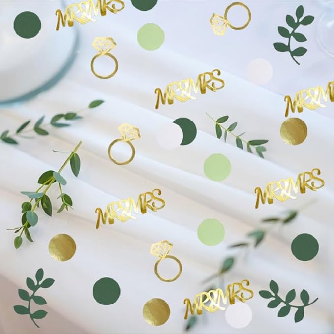 280PCS Greenery Bridal Shower Table Confetti Decorations, Sage Green MR&MRS Diamond Ring Confetti Decor for Wedding Engagement Bachelorette Bride to Be Party