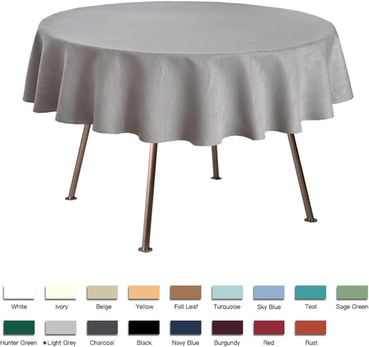 maxmill Round Jacquard Tablecloths Swirl Pattern Spillproof Wrinkle Free Heavy Weight Soft Table Cloth for Circular Table Cover of Buffet Banquet Parties Holiday Dinner Round 90 Inch Light Grey