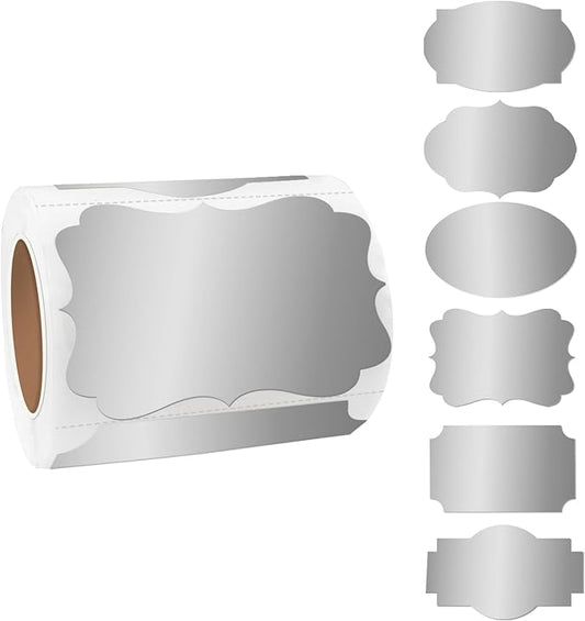 Yeachlaing Silver Labels, 250 Pcs 2" x 3" Fancy Shape Stickers for Storage Box, Food Jars, Gift Tags