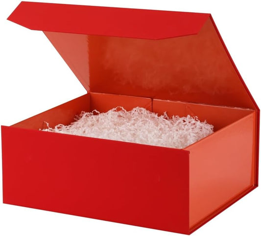 6 Pcs Red Gift Box Large 13x11x5.3 Inch Large Black Gift Box Large Magnetic Gift Box with Crinkle Paper Red Large Gift Box with Shredded Paper Luxury Gift Boxes with Lids for Presents