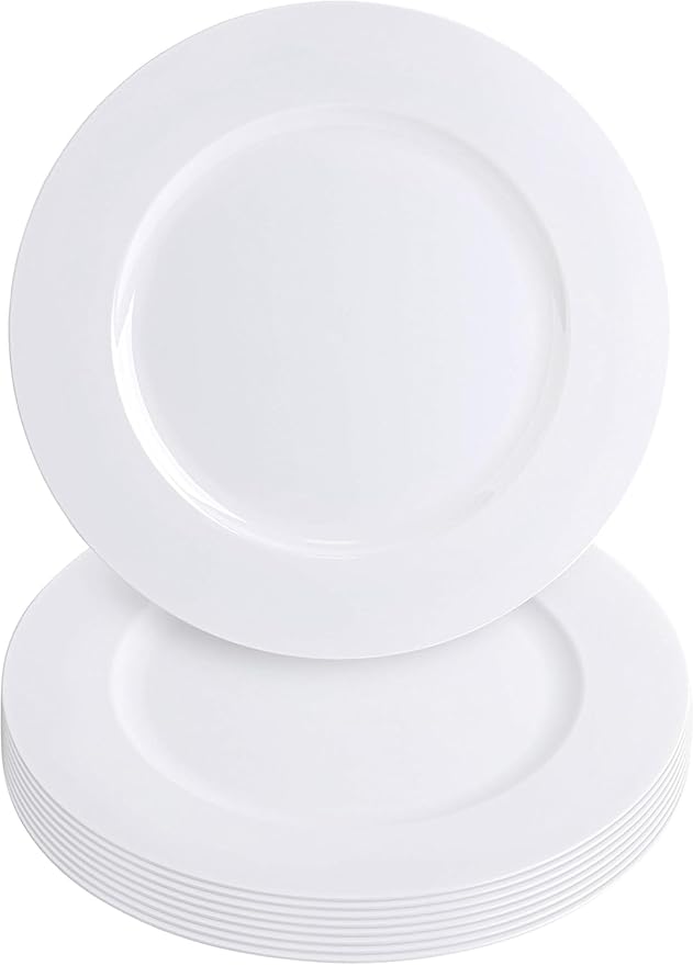 PARTY BARGAINS 13-Inch Charger Plates - 8 Pack, White, Heavy-Duty Disposable Chargers for Elegant Dining - Ideal for Weddings and Formal Events