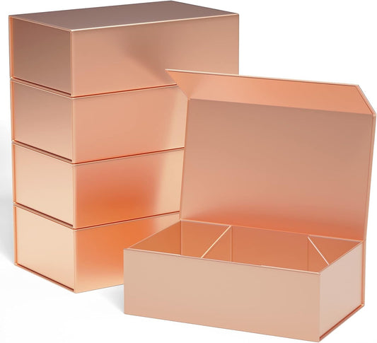 Gift Boxes 12"x6"x4" with Magnetic Closure Lid Gift Boxes for Presents,Bridesmaid Gifts Box,Cute Box,Luxury for Gift Packaging, Magnetic Gift Box for Wrapping Gifts (Rose Gold/5PCS)