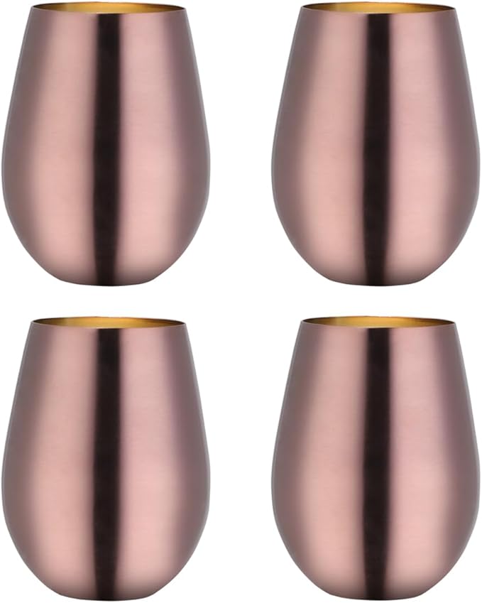 Buyer Star 304 Stainless Steel Wine Glasses Set of 4 - Large 17 oz Outdoor Stemless Wine Tumblers - 100% Unbreakable & Stemless Metal Drinking Cups for Home and Outdoors Dishwasher safe (RoseGold)