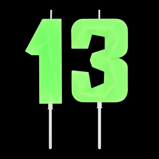 DERVENTA Large Birthday Candle Number 3D Luminous Green 3.7 inch Party Celebration Anniversary Decoration Cake Topper 1 Piece (Luminous Green Number 13)