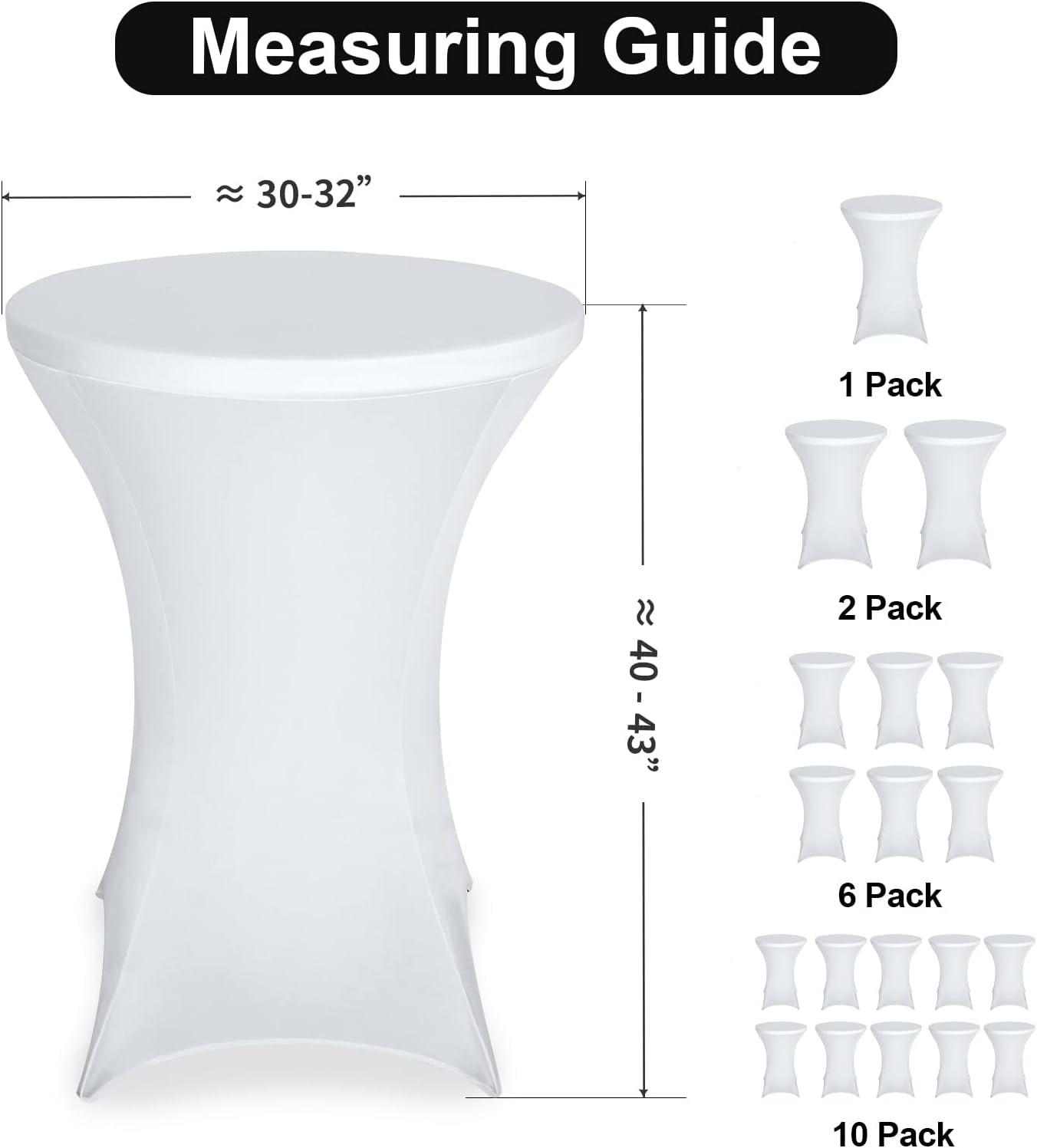 FestiCorp 6 Pack Spandex Table Cover, Cocktail Fitted Tablecloths, Round Highboy Stretch Table Covers Cloths for Party, DJ, Bar, Wedding, Birthday, Banquet, White, 30"-32" Diameter x 40"-43" Height