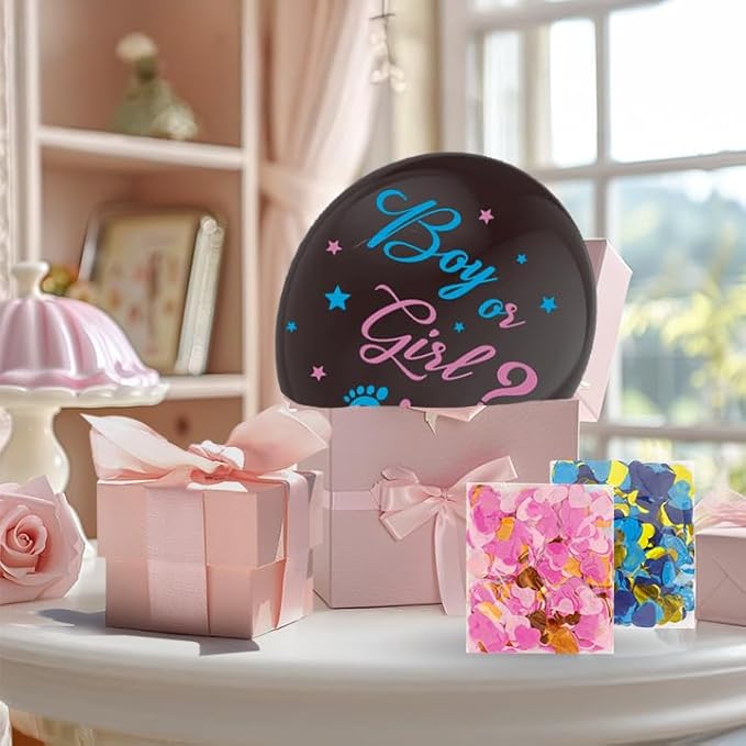Gender Reveal Balloon 1 Pack 36 Inch Black Balloons Boy or Girl Baby Gender Reveal Decorations Kit Ideas with Pink Blue Heart Shaped Confetti Large Big Balloon Baby Shower Party Favors