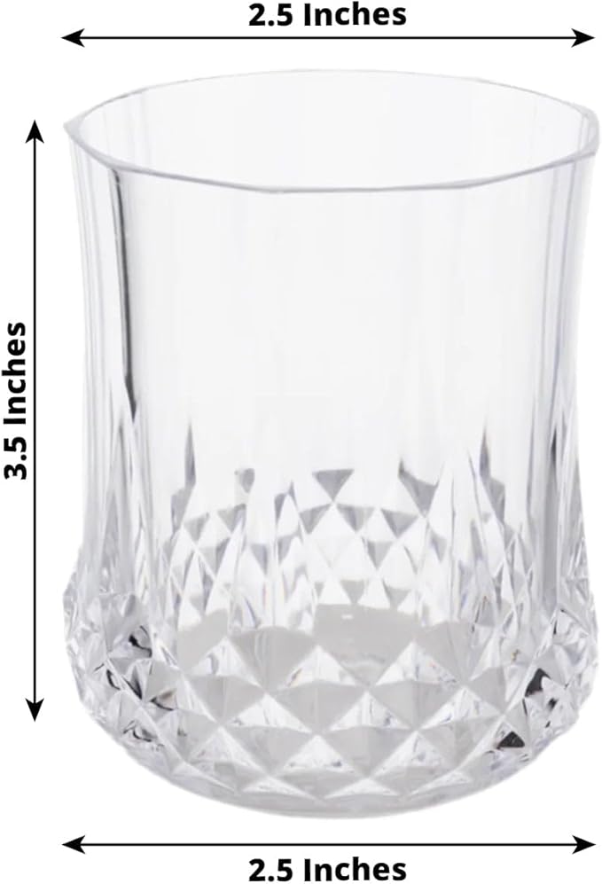 Efavormart 6 Pack Clear Crystal Cut Plastic Stemless Wine Glasses, 8oz Shatterproof Reusable All-Purpose Whiskey Cups
