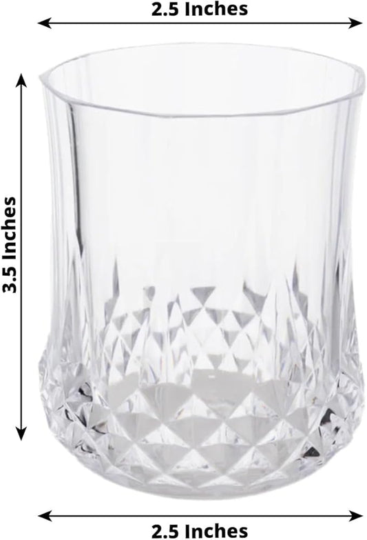 Efavormart 6 Pack Clear Crystal Cut Plastic Stemless Wine Glasses, 8oz Shatterproof Reusable All-Purpose Whiskey Cups