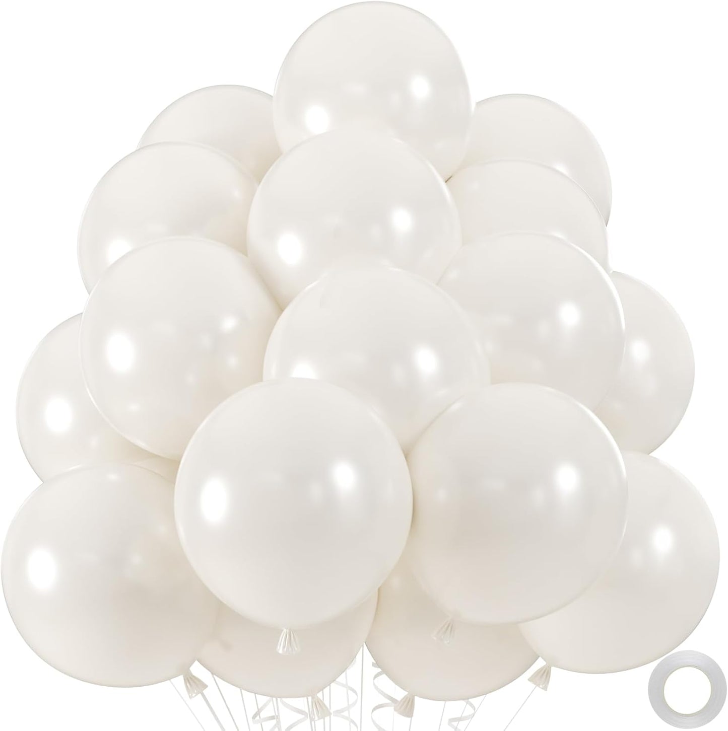 50pcs Pearl White Balloons, Helium 12inch Pearl White Party Balloon for Bridal Baby Shower Engagement Wedding Birthday Valentine’s Party Decorations (With Ribbon & Glues)