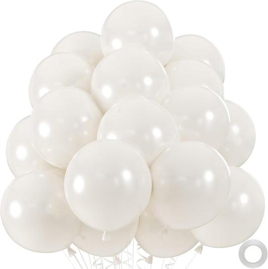 50pcs Pearl White Balloons, Helium 12inch Pearl White Party Balloon for Bridal Baby Shower Engagement Wedding Birthday Valentine’s Party Decorations (With Ribbon & Glues)