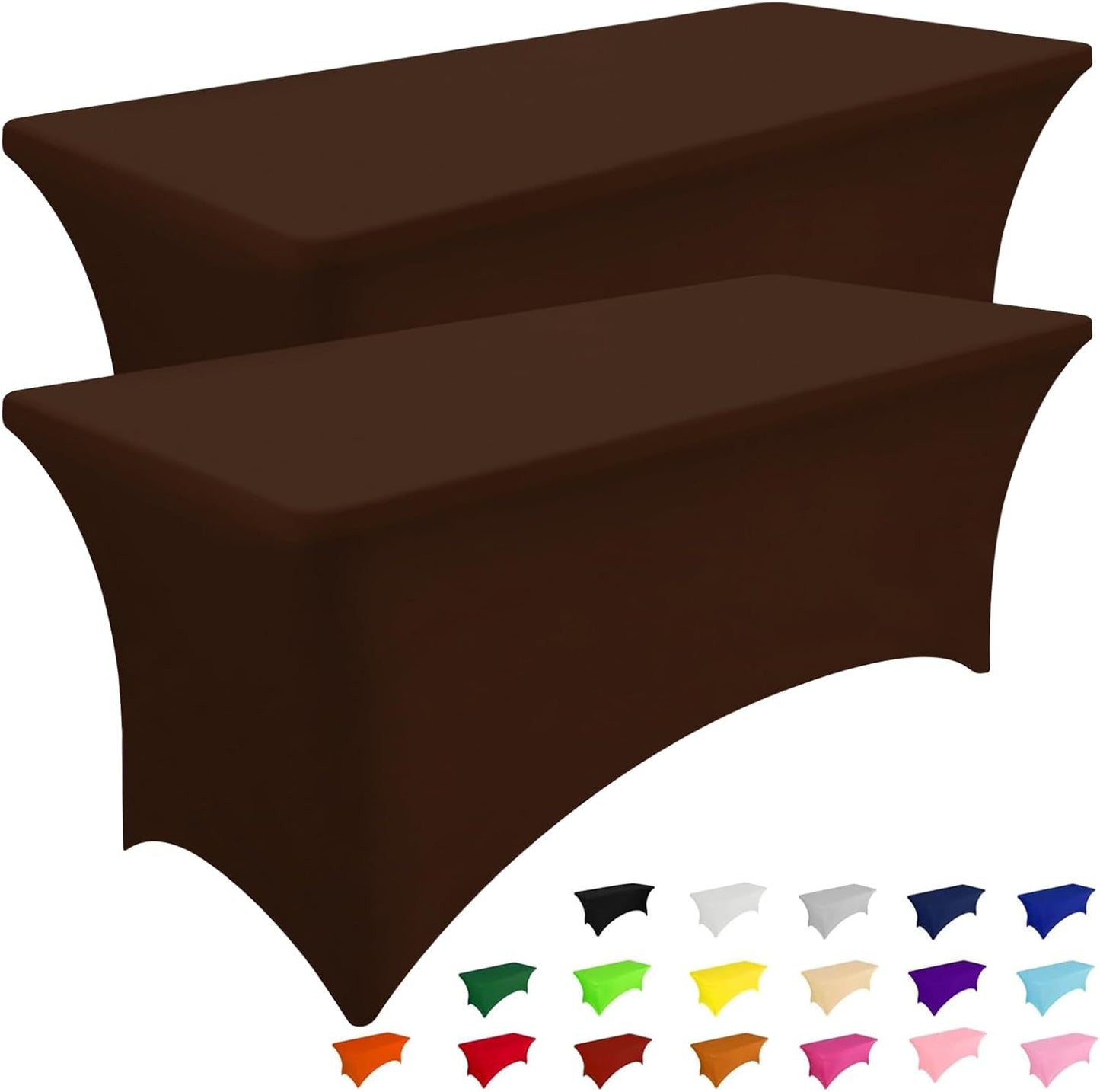 Smiry 2 Pack Spandex Table Cloth 4FT, Elastic Fitted Stretch Tablecloths, Washable and Wrinkle Free Rectangular Patio Table Cover for Outdoor, Wedding, Banquet & Parties (Coffee, 48Lx30Wx30H Inch)