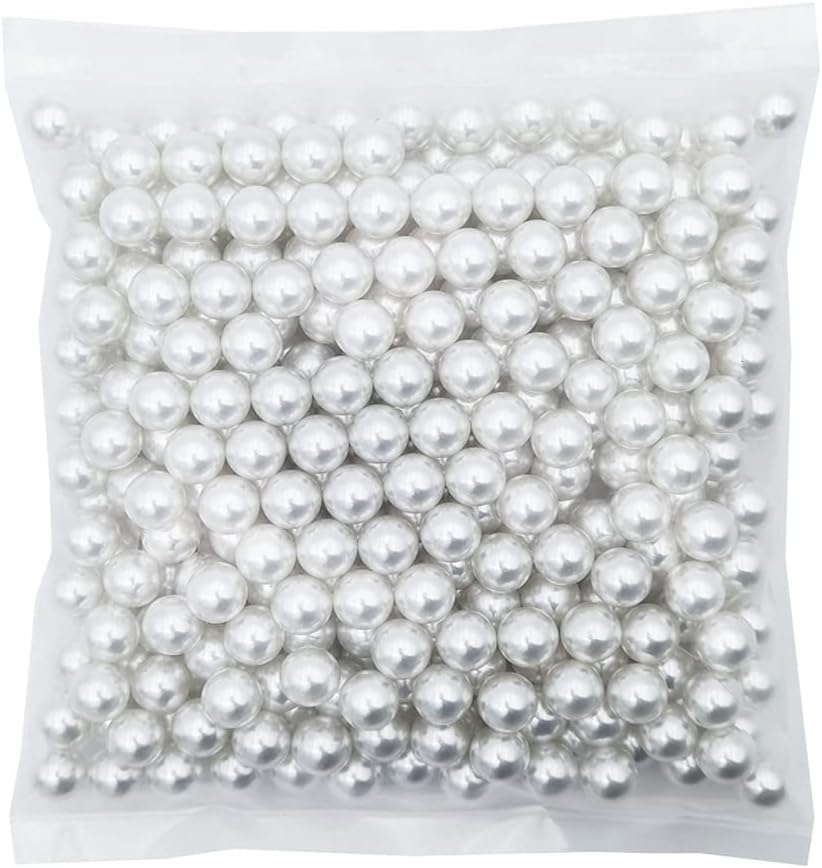 INSPIRELLE 340pcs White Undrilled ABS Art Faux Pearls for Vase Fillers, 12mm No Hole Makeup Beads to Hold Brush Eyeliner, Imitation Round Pearl Beads for Table Scatter Home Wedding Decoration