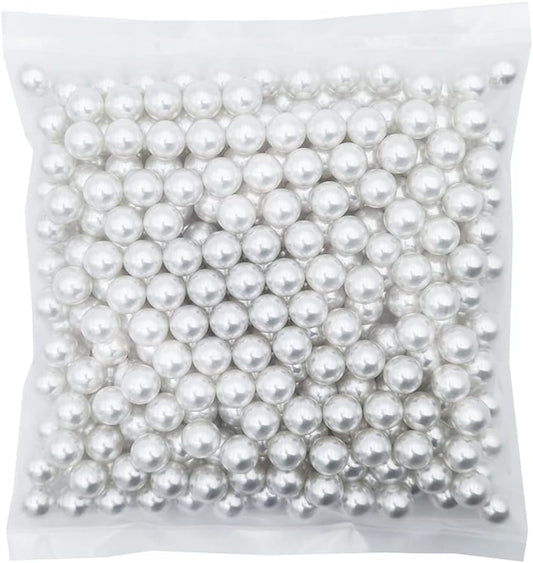 INSPIRELLE 340pcs White Undrilled ABS Art Faux Pearls for Vase Fillers, 12mm No Hole Makeup Beads to Hold Brush Eyeliner, Imitation Round Pearl Beads for Table Scatter Home Wedding Decoration