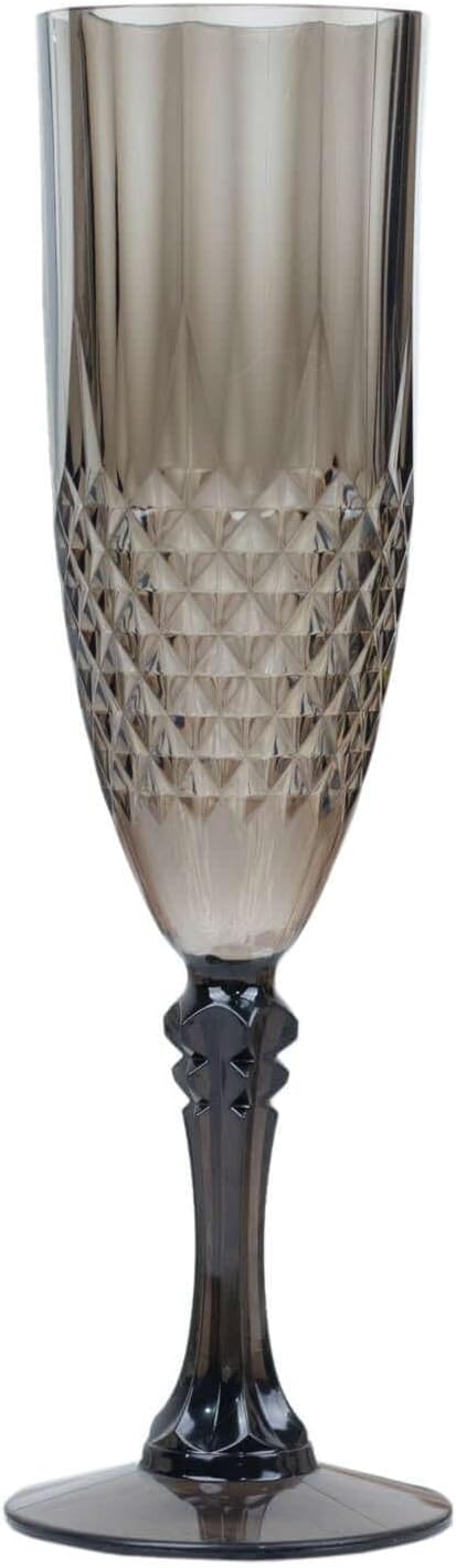 Efavormart 6-Pack Champagne Glasses, 8oz Shatterproof Plastic Crystal Cut Toast Flutes, Black for Party Celebration Wedding