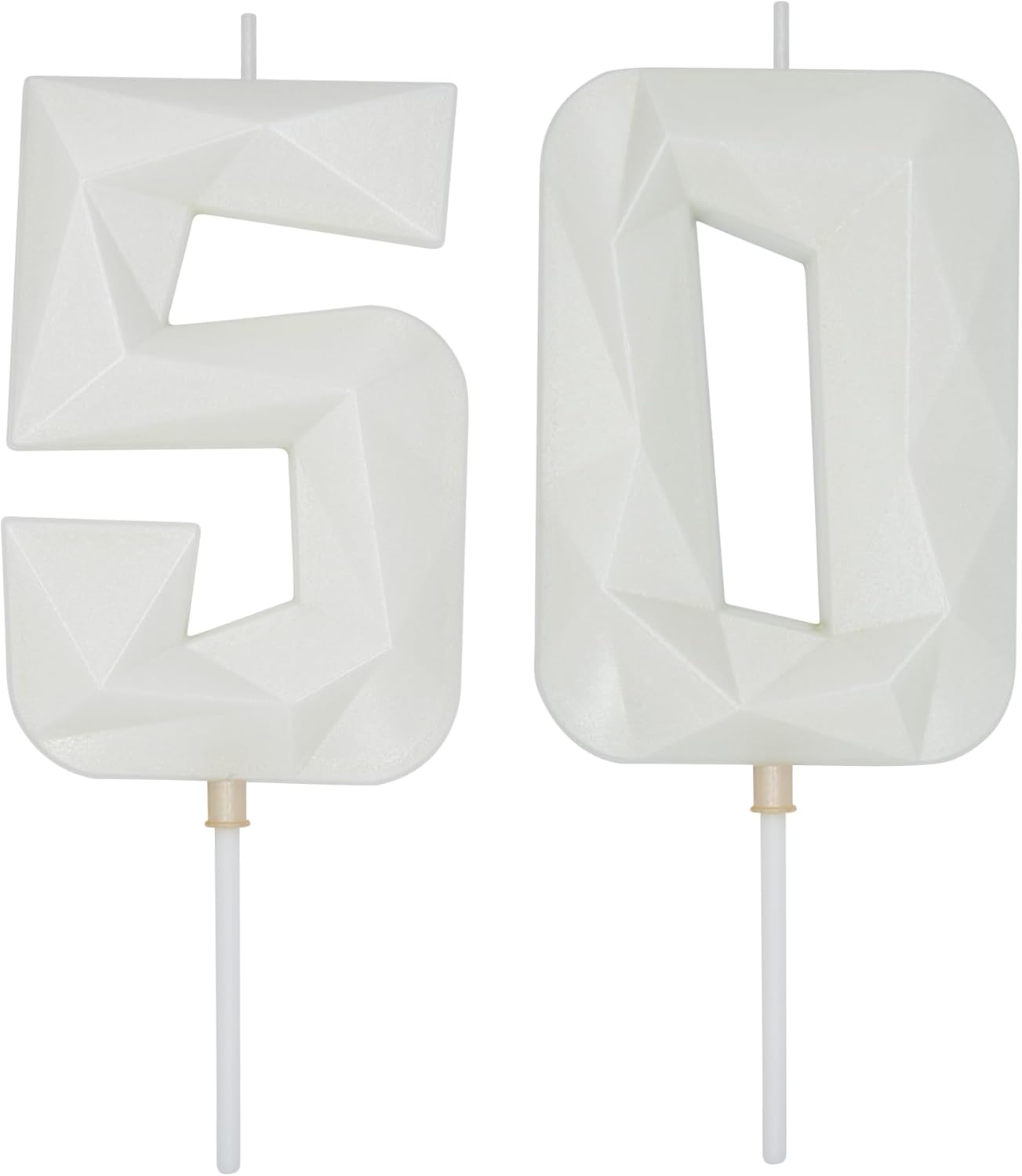 DERVENTA Large Birthday Candle Number 3D White 3.7 inch Party Celebration Anniversary Decoration Cake Topper 1 Piece (Number 50 White)