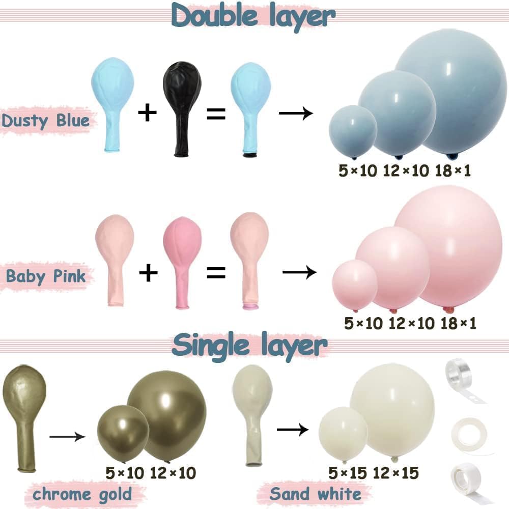 Pink Blue Balloon Garland Double Stuffed Pink Sand White Balloons Dusty Blue White Gold Balloon Arch Kit for Gender Reveal Birthday Baby Shower Wedding Party Decoration