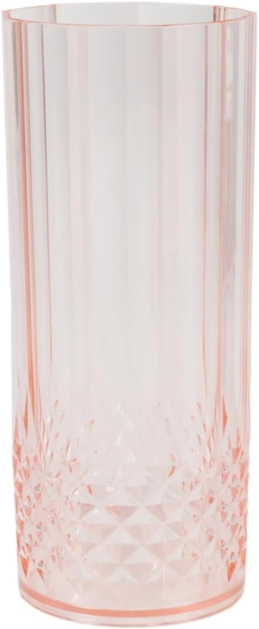 Efavormart 6-Pack Plastic Highball Glasses, 14oz Shatterproof Crystal Cut Drink Glasses for Kitchen Mojito Whiskey Cocktail, Transparent Blush