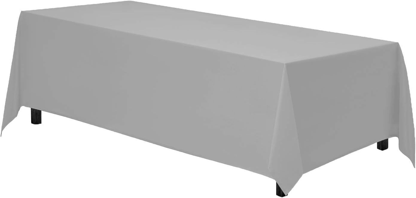 Gee Di Moda Rectangle Tablecloth - 90 x 132 Inch Silver Table Cloth for 6 Foot Table with Floor-Length Drop - Heavy Duty Washable Fabric - 6 Ft Buffet Table, Holiday Party, Wedding & Baby Shower