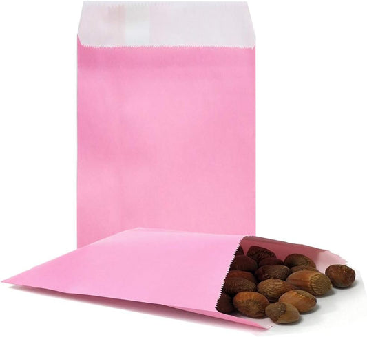 AZOWA Pink Paper Treat Bags 6 x 3 Paper Pink Candy Bags for Candy Buffet (100 CT, 6 x 3 IN)