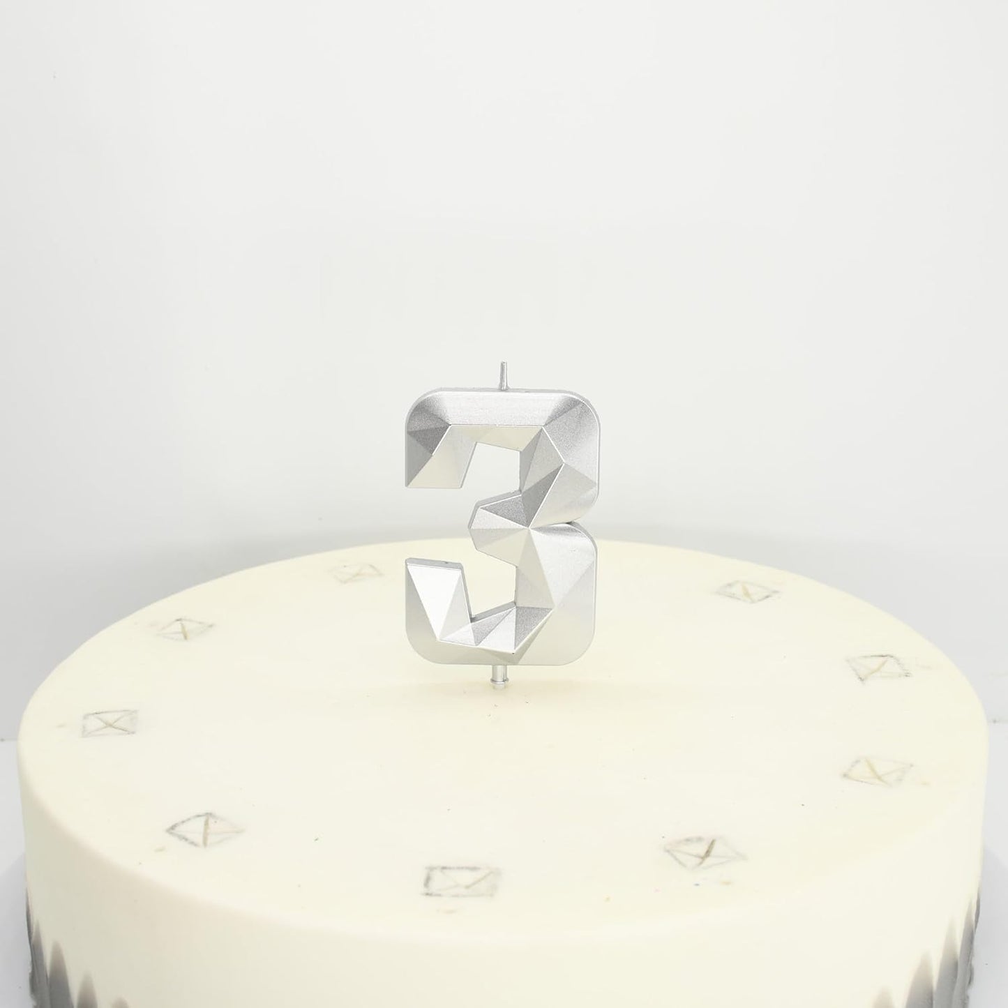 DERVENTA Birthday Candle Big Number 3D Silver 3.7 inch Party Celebration Anniversary Decoration Cake Topper 1 Piece (Number 3 Silver)