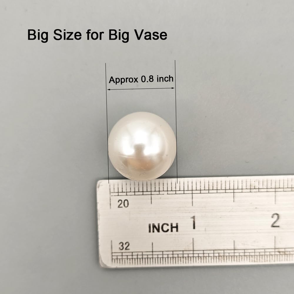 INSPIRELLE 20mm (0.79 Inch) White Lustrous ABS Undrilled Art Faux Pearls for Big Containers, 70pcs Big Size No Hole Makeup Beads Imitation Round Pearl Beads for Table Scatter Home Wedding Decoration