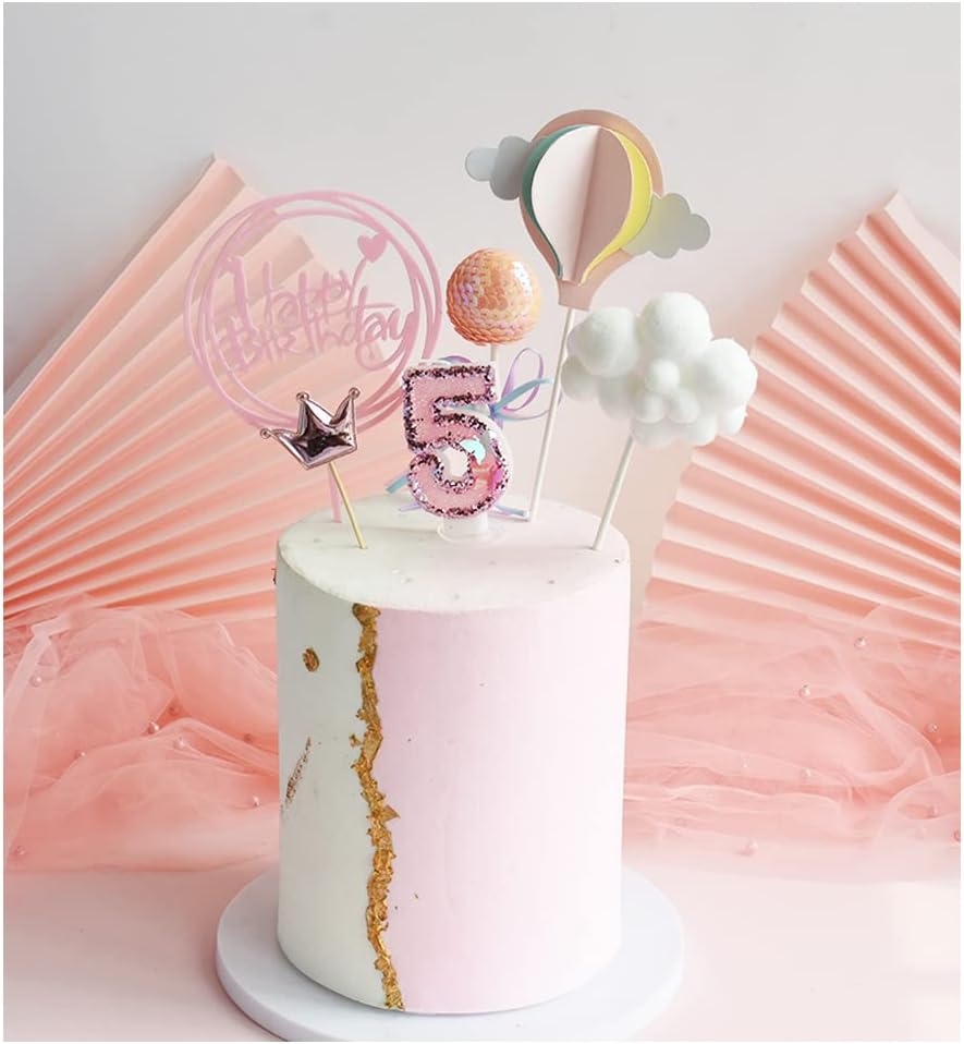 Birthday Candles Number 4,Pink Glitter Happy Birthday Cake Candles Handmade Sequin Numeral Candle