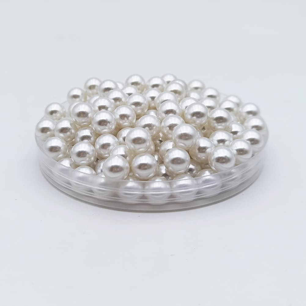 INSPIRELLE 580pcs White Undrilled ABS Art Faux Pearls for Vase Fillers, 10mm No Hole Makeup Beads to Hold Brush Eyeliner, Imitation Round Pearl Beads for Table Scatter Home Wedding Decoration