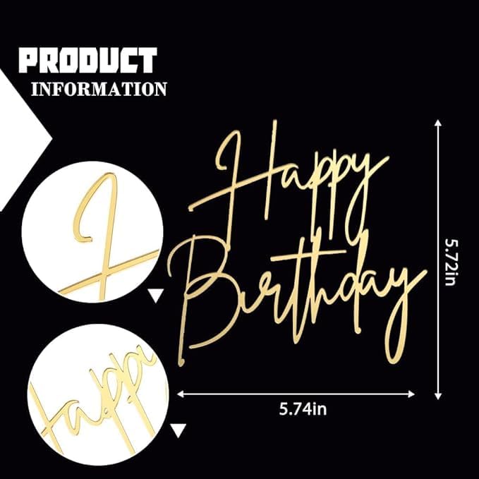 Happy Birthday Cake Topper, Gold Acrylic Birthday celebration Cake Decoration,Birthday Themed Party Decorations Supplies Perfect Keepsake for your family and friends