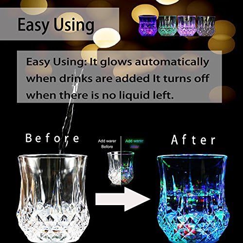 LED Cups 4 PACK Flashing Light up Automatic Water Activated Color Changing Wine Whisky Beer Cola Juice Drinkware Mugs Shot Glass for Bar Disco Night Club Party Halloween Christmas, Set of 4