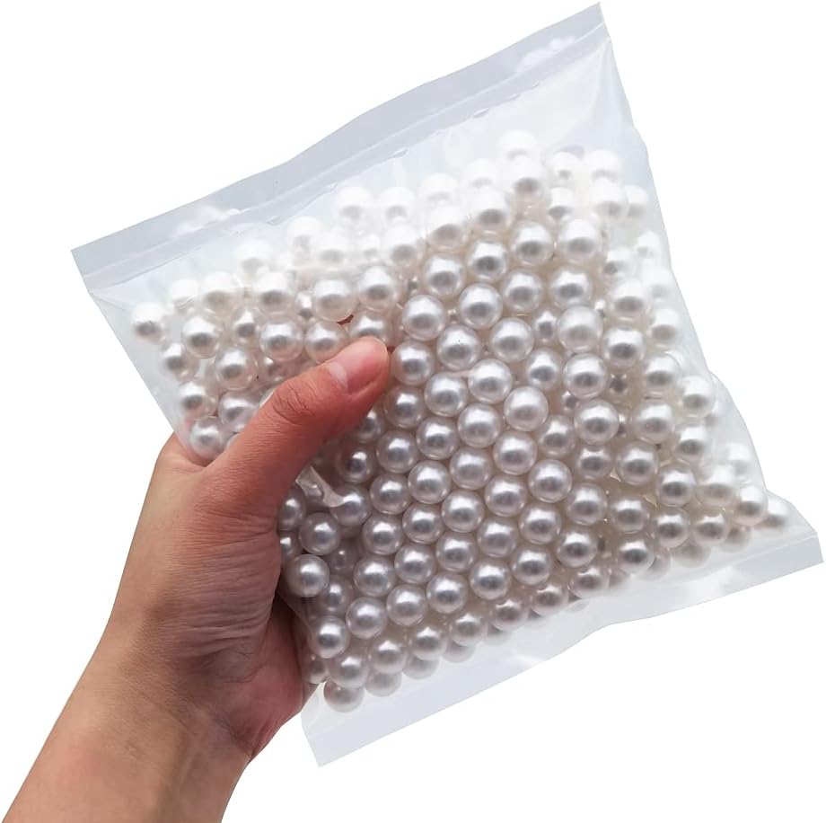 INSPIRELLE 340pcs White Undrilled ABS Art Faux Pearls for Vase Fillers, 12mm No Hole Makeup Beads to Hold Brush Eyeliner, Imitation Round Pearl Beads for Table Scatter Home Wedding Decoration