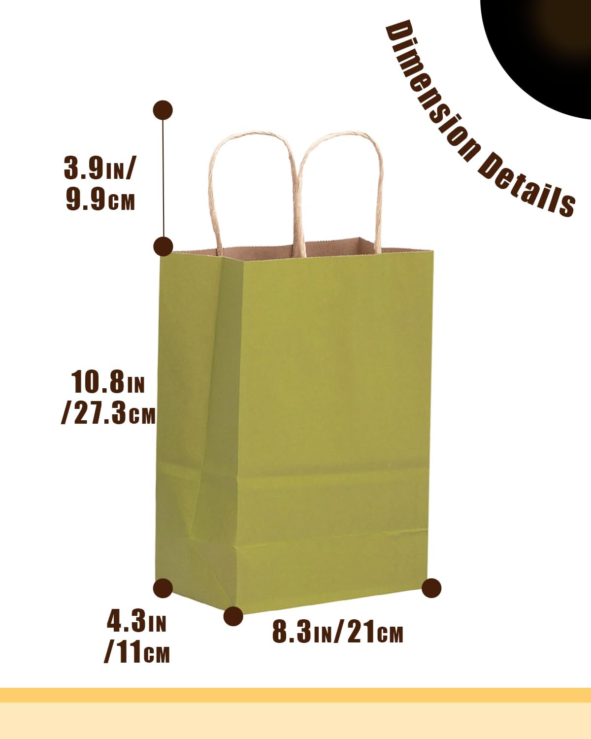 qiqee 100PCS Gift Bag with Handles Bulk Forest Green Paper Bags Multiple Uses (11"x5"x8" Medium Size)