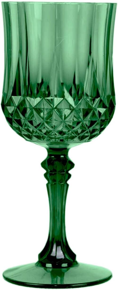 Efavormart 6-Pack Plastic Wine Glasses 8oz, Hunter Green - Crystal Cut Shatterproof Cocktail Goblets Drinking Glasses