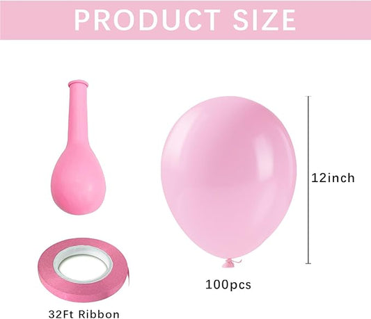 Pink Balloons Birthday Decorations, 100pcs Latex Balloon Arch Kit for Valentines Day Decorations, Princess Birthday Decorations, Bachelorette Party Favors, Gender Reveal Party Supplies
