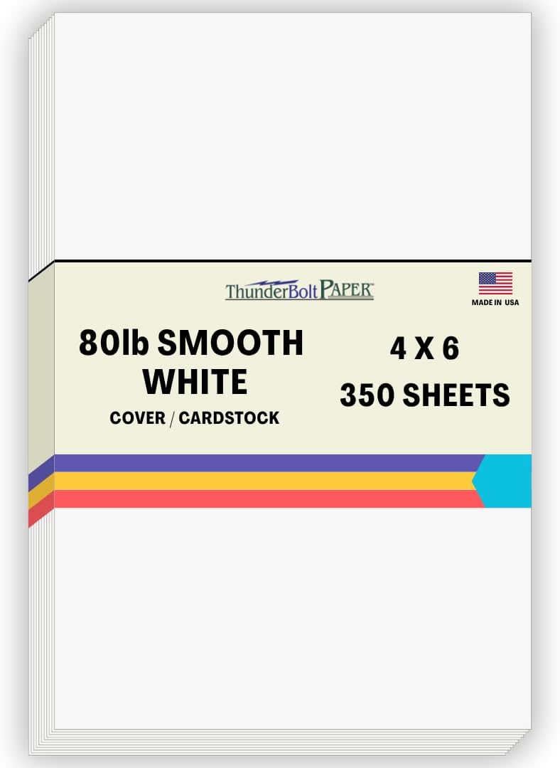 350 Bright White Smooth 80# Card Paper Sheets - 4" X 6" (4X6 Inches) Photo|Card|Frame Size - 80 lb/Pound Cover Weight - Quality Stock - Print Consistency - Smooth Finish