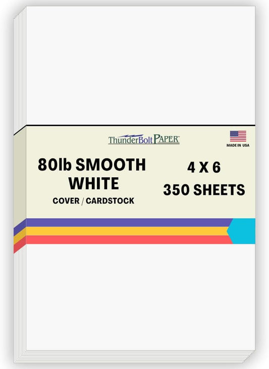 350 Bright White Smooth 80# Card Paper Sheets - 4" X 6" (4X6 Inches) Photo|Card|Frame Size - 80 lb/Pound Cover Weight - Quality Stock - Print Consistency - Smooth Finish