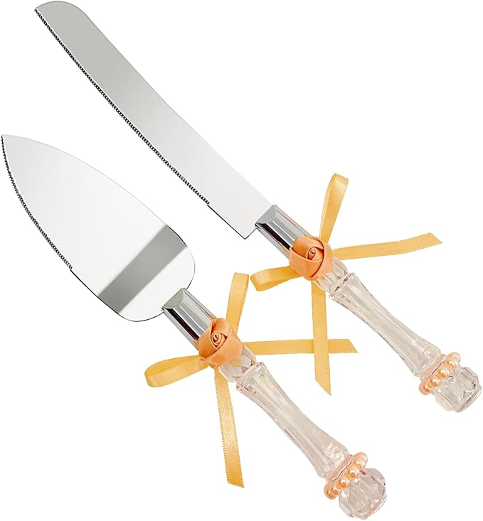 FISHBONE Rose Gold Cake Cutting Set for Wedding, Elegant Cake Knife and Server Set of 2, Perfect for the Bride and Groom, Cake Spatula for Party, Bridal Shower, Special Occasion