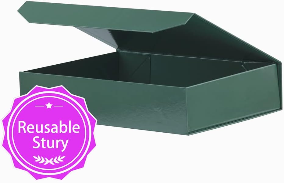 5 Pack Green Gift Boxes with Lids - Small 12 x 8 x 2.7 Inches Clothes Gift Boxes for Presents and Shirts - Magnetic Boxes with Ribbon - Bulk Cute Packaging Boxes (Glossy Surface)