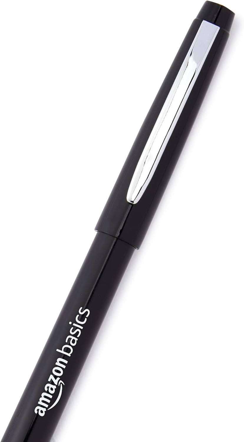 Amazon Basics Felt Tip Marker Pens, Versatile for Writing, Drawing, and Journaling, Black, 24-Pack