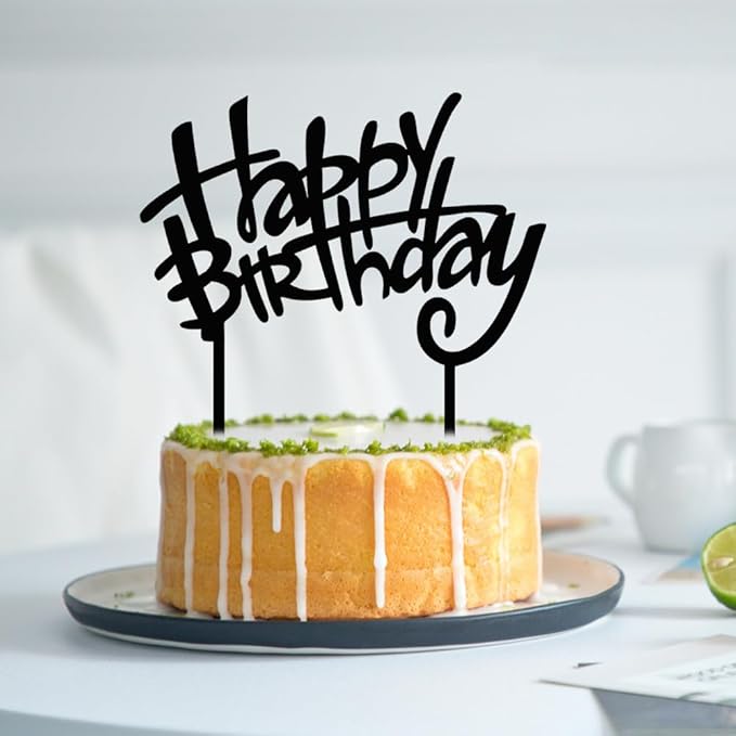 Happy Birthday Cake Topper, Black Acrylic Versatile Cake Topper for Birthday Party Decoration Ideas, Perfect Keepsake for your family and friends
