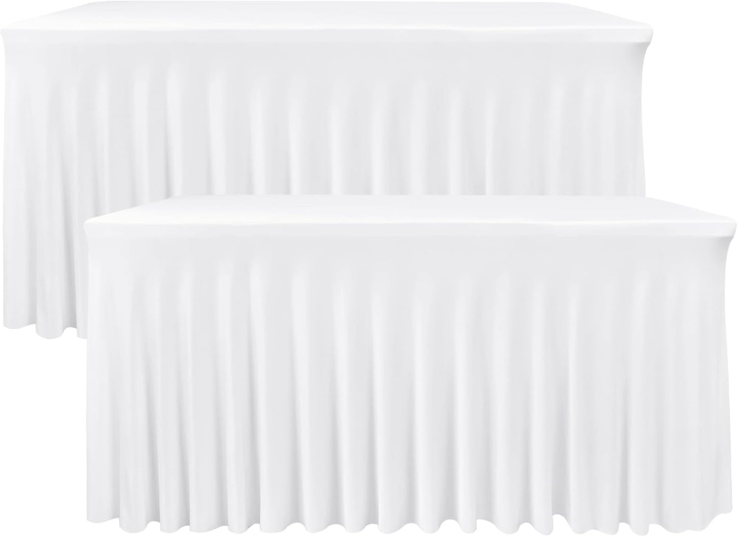 Nasitos White Rectangle Table Skirts, 2 Pack - 72 x 30 Inch - Stretch Spandex Fitted Table Clothes, Cocktail Tablecloths for Party, Banquet, Birthday