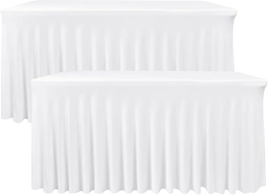 Nasitos White Rectangle Table Skirts, 2 Pack - 72 x 30 Inch - Stretch Spandex Fitted Table Clothes, Cocktail Tablecloths for Party, Banquet, Birthday