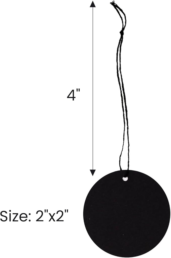 500Pcs Pre-Tied Round Hang Tags, 2" x 2" Blank Price Tags with String Attached, Display Label for Holiday Arts Crafts(Black)